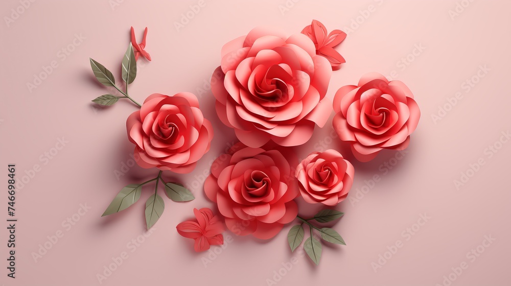 Roses, 3D style, clean background, simple details, Roses, 3D style, clean background, simple details,