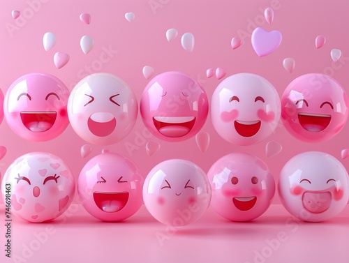 Set of basic emoticons reactions, conveying emotions through digital expressions