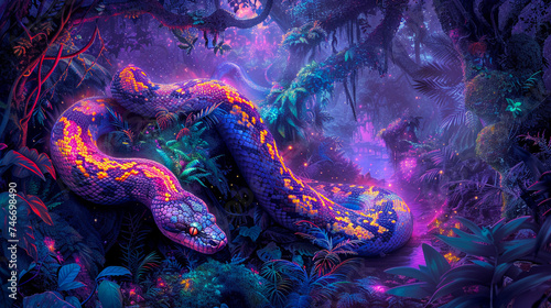 Colorful Dreamscapes of anacondas, Exotic Surrealism in the Amazon © weerasak
