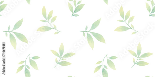 botanical seamless background of leaves  watercolor pattern of hand drawn leaves on branches  abstract illustration for wallpaper and packaging design