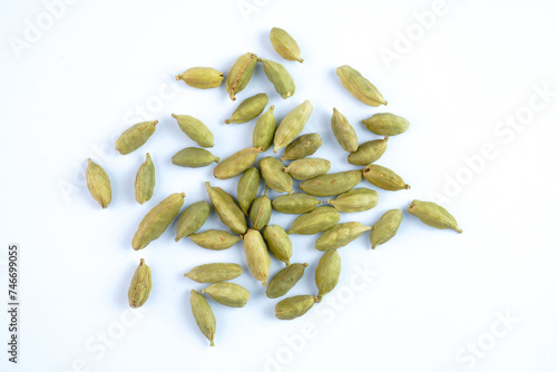 Green cardamom pods concept background