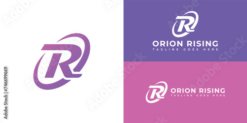 abstract initial letter R and O logo in violet color isolated in white background applied for computer infrastructure company logo also suitable for the brand or company that has initial name RO or OR photo