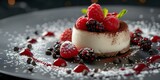 Sophisticated gourmet dessert served elegantly in a highend restaurant setting. Concept Luxury Dining, Gourmet Desserts, Fine Dining Experience, Elegant Presentation, High-end Restaurant