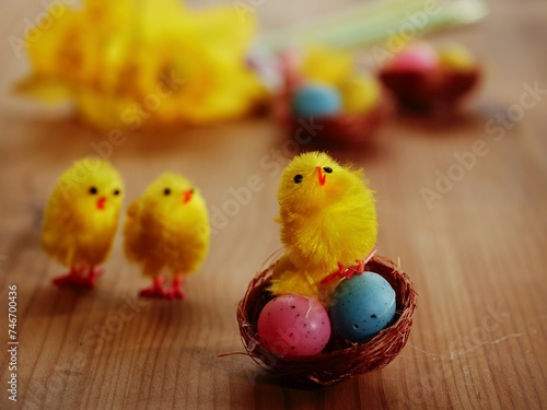 Fluffy Easter chicks and eggs decorations 
