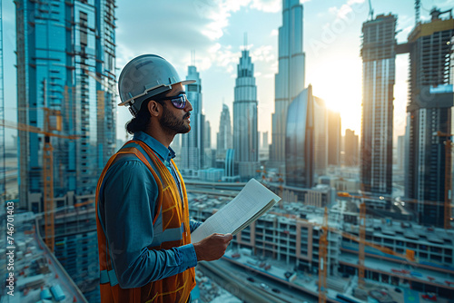 architecture construction skyscraper , neom saudi arabia, engineer at work, construction workers at construction site, UAE, Dubai photo