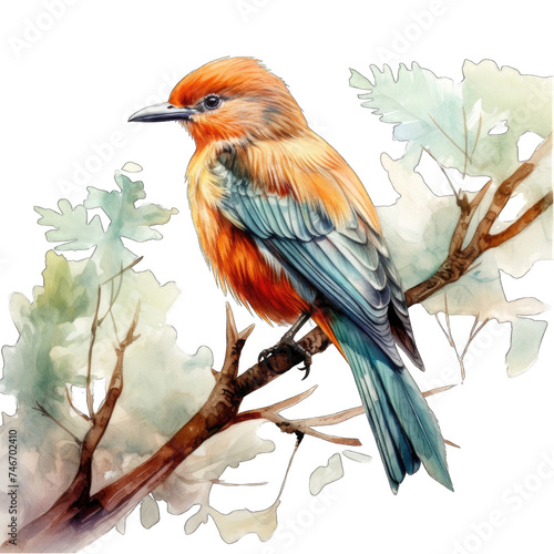 watercolor drawing of a beautiful bird on a tree branch png / transparent © Rehman