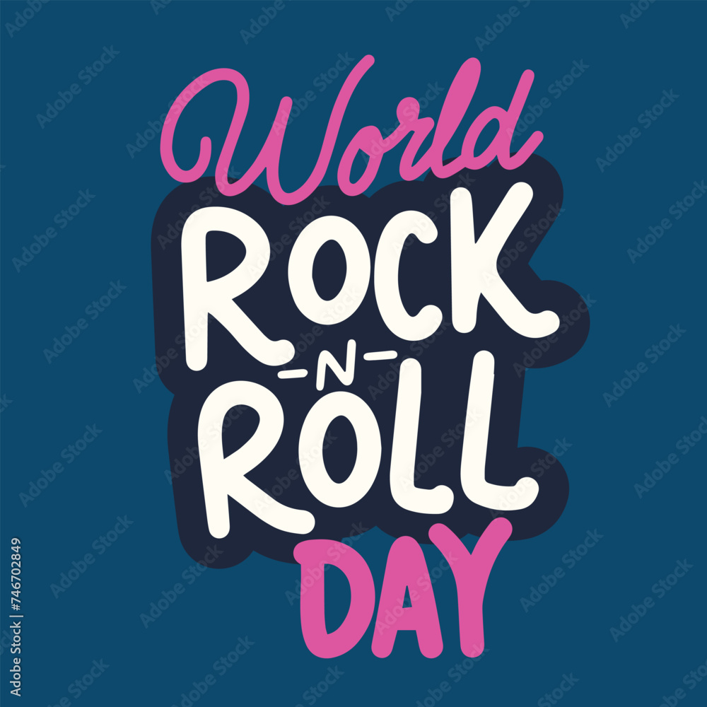 World Rock n Roll Day text banner. Handwriting World Rock n Rol Day inscription square composition. Hand drawn vector art.