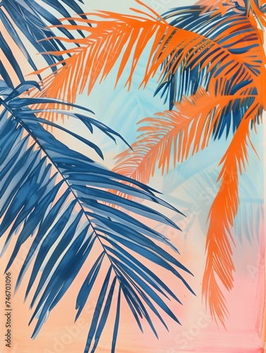 Palm Trees Against Blue Sky. Printable Wall Art.