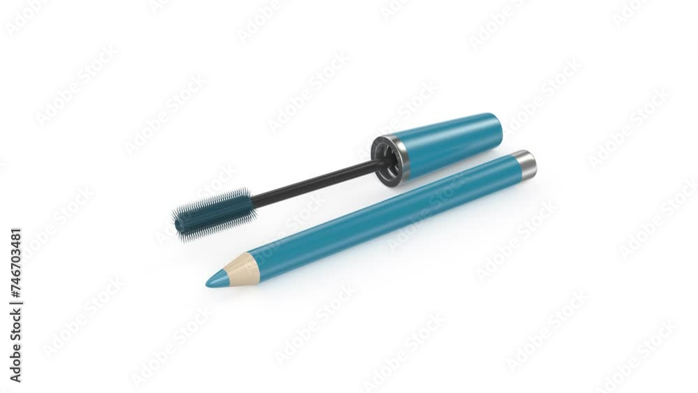 Mascara wand and eye pencil on white background Mascara wand and eye pencil on white background
