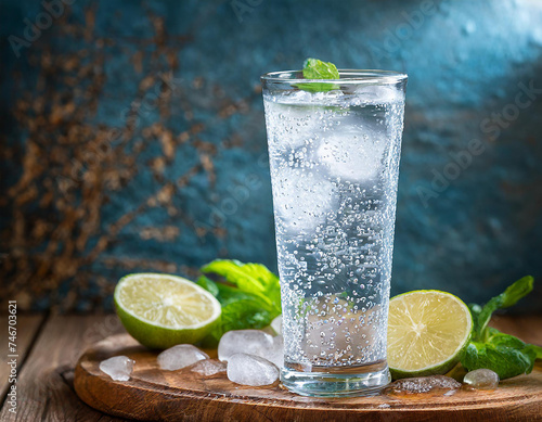 Bicchiere di acqua ghiacciata naturale o frizzante. 
Acqua con limone o lime. Cocktail alcolico o analcolico