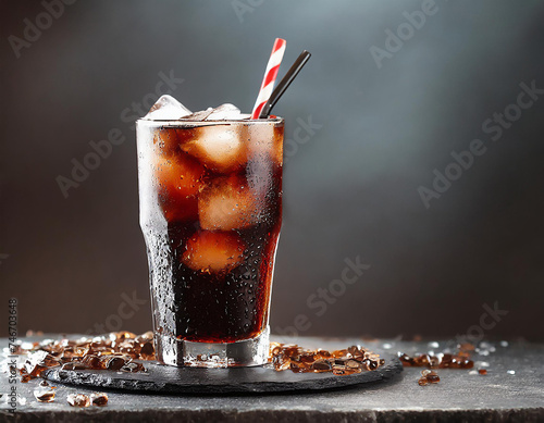 Bicchiere di cola ghiacciata. Cocktail analcolico o alcolico