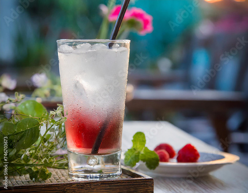 Limonata o cocktail con bicchiere ghiacciato photo