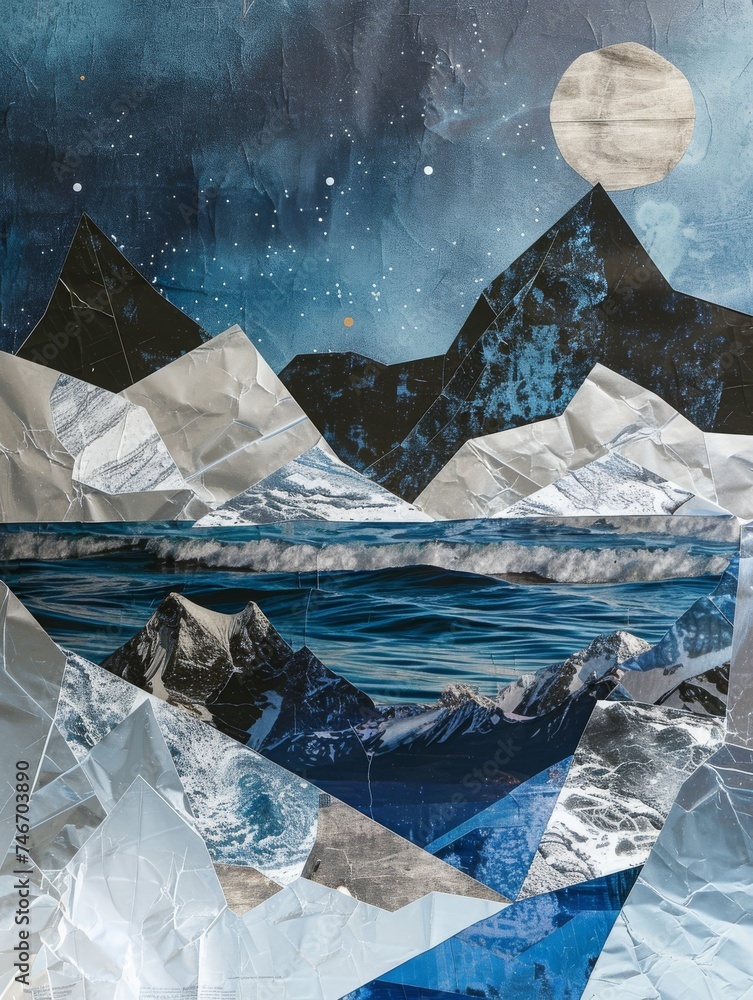 Obraz premium Majestic Mountains and Serene Water Collage. Printable Wall Art.