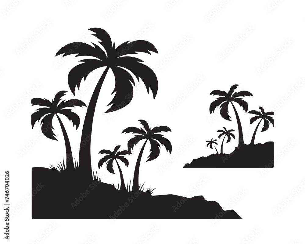 palm tree silhouette. palm tree vector illustration. summer art work.