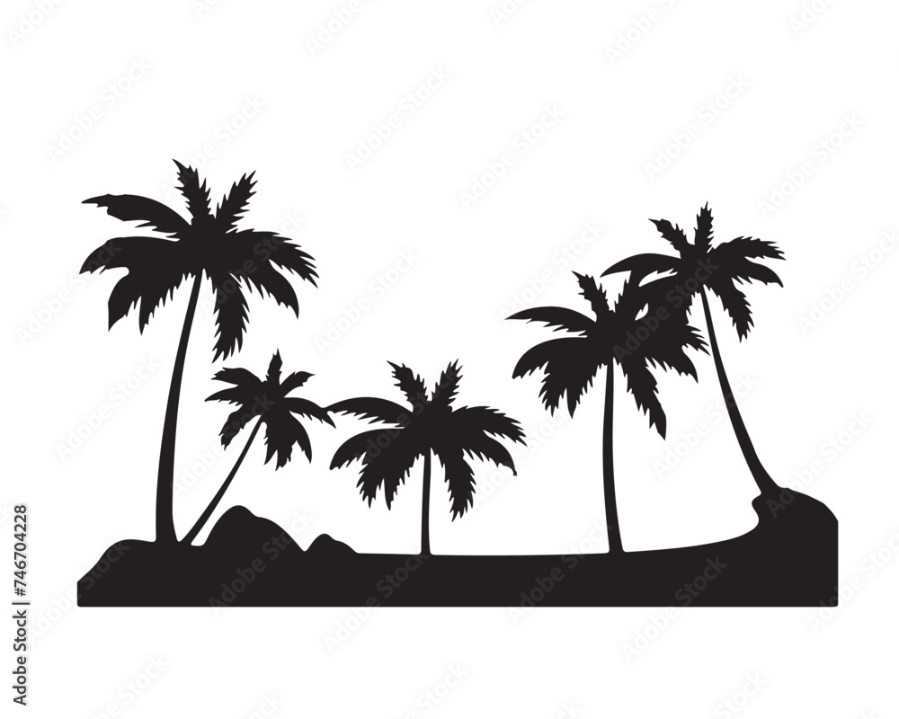 palm tree silhouette. palm tree vector illustration. summer art work.