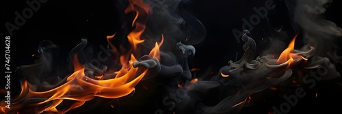 Red fire and black smoke on dark background