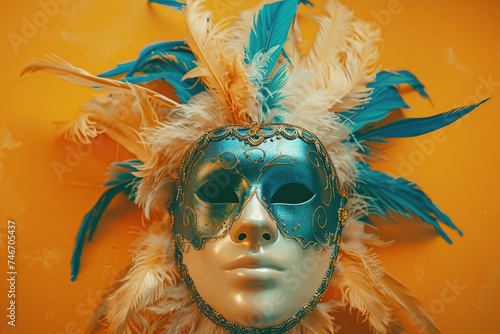 Colorful carnival mask with feathers
