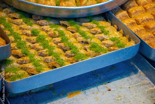 Traditional, delicious Turkish baklava. Turkish dessert photo