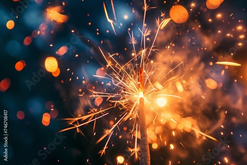 A close-up shot highlighting the intricate details and vibrant colors of a single firework exploding in the night sky, creating a stunning visual spectacle.