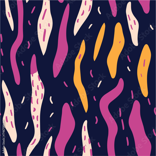 Joyful vector print. Rounded stripes texture. Random scribbles in autumn colors. Seamless pattern made of decorative flower heads. Stylish colorful abstract background.
