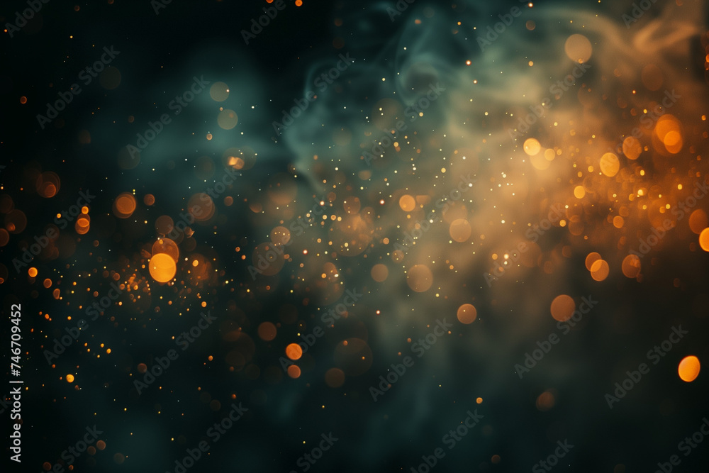 Obraz premium Dark abstract bokeh background, magic smoke and sparks, neon