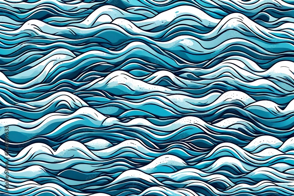Vector illustration of endless and seamless rippling sea tides of marine seawater Vector Sea Waves Seamless pattern - Hand drawn Doodles illustrations