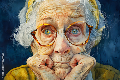 Expressive and Funny Old Woman. Watercolor photo