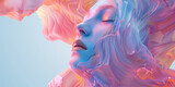 Surreal portrait of a woman with flowing pastel contours and serene expression.