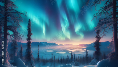 Arctic Aurora Dance: Mesmerizing Northern Lights Over Frozen Landscape