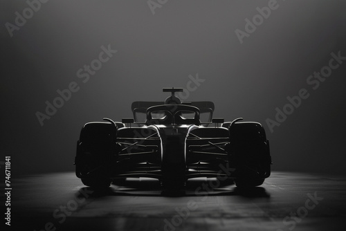 Sillouette front view of new formula one car  for  launching new f1 car