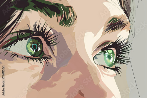 Vector illustration of woman green eyes isolated