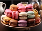 Colorful macaroons on a white background.