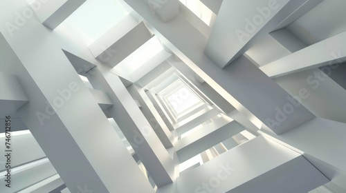 Abstract illuminated empty white corridor interior made of shining metal, 3d © Amonthep