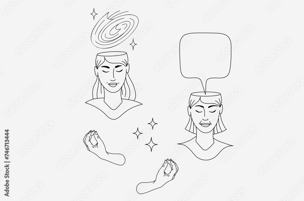 Contour head meditation vector image Contour head meditation vector image