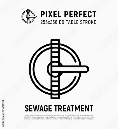 Water sewage treatment thin line icon. Water filtration. Pixel perfect, editable stroke. Vector illustration.