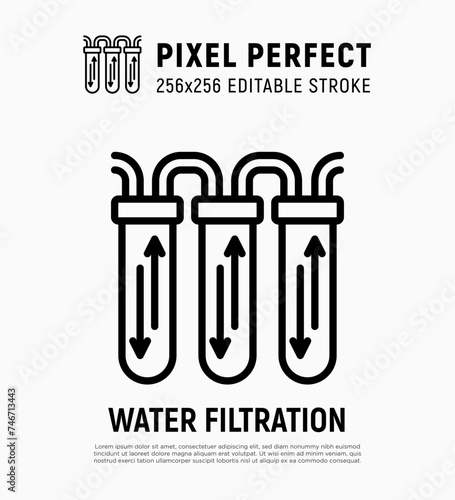 Water filtration system thin line icon. Water purification. Pixel petfect, editable stroke. Vector illustration.