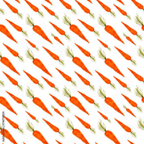Watercolor pattern with carrots. Watercolor vegetable illustration, menu template, delicious vegetables