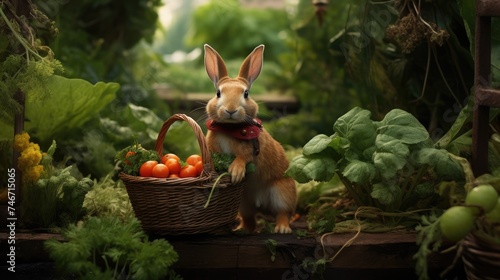 rabbit against the backdrop of a vegetable garden © Yevhen