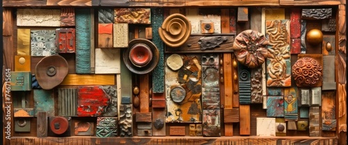 Wooden Sculpture Texture, Mixed Media Collage, Abstract wooden sculpture texture collage with mixed media elements photo