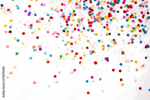 Vibrant confetti sprinkles enhance the elegance of a "Happy Birthday" message beautifully scripted on a pristine white background, captured with the realism of an HD camera