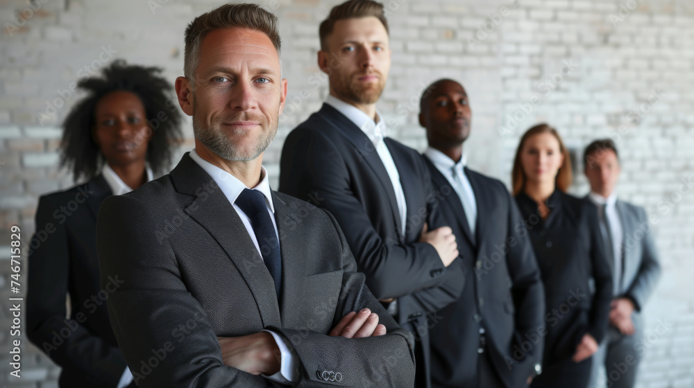 group of smiling professionals, both men and women, standing in a line and dressed in business casual attire group of smiling professionals, both men and women, standing in a line and dressed in business casual attire
