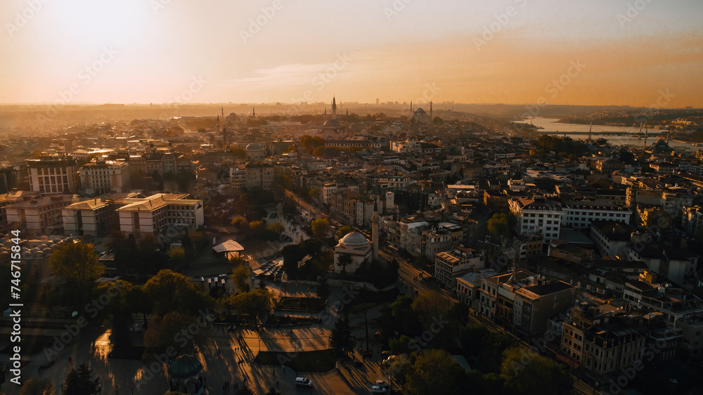 Aerial view of Istanbul at sunset