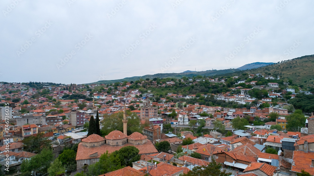 Aerial view of Bergama district, Izmir Turkey