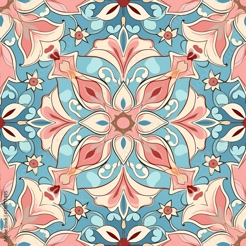 Fototapeta Naklejka Na Ścianę i Meble -  Floral seamless pattern in oriental traditional style and pastel colors.