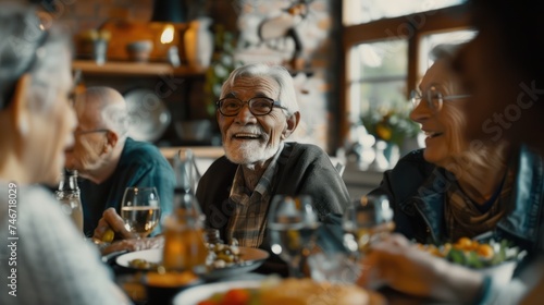 Vibrant Retired Life  Seniors Enjoying Lively Conversation and Healthy Meal Together