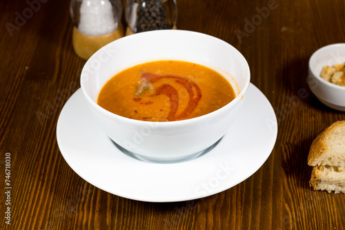 Traditional delicious Turkish foods; Ezogelin soup.