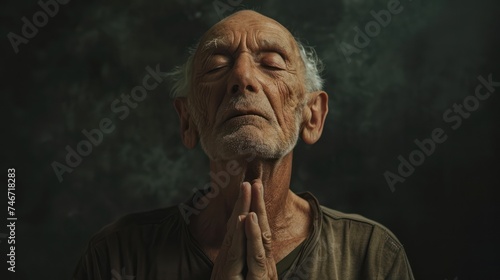 Mindful Elderly Man Practicing Deep Breathing Exercises for Mental Clarity and Relaxation © Sascha