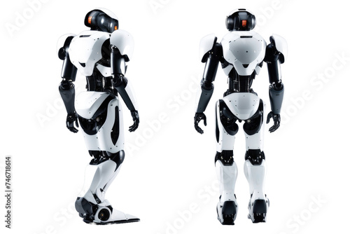 a high quality stock photograph of a single ai robot full body isolated on a white background