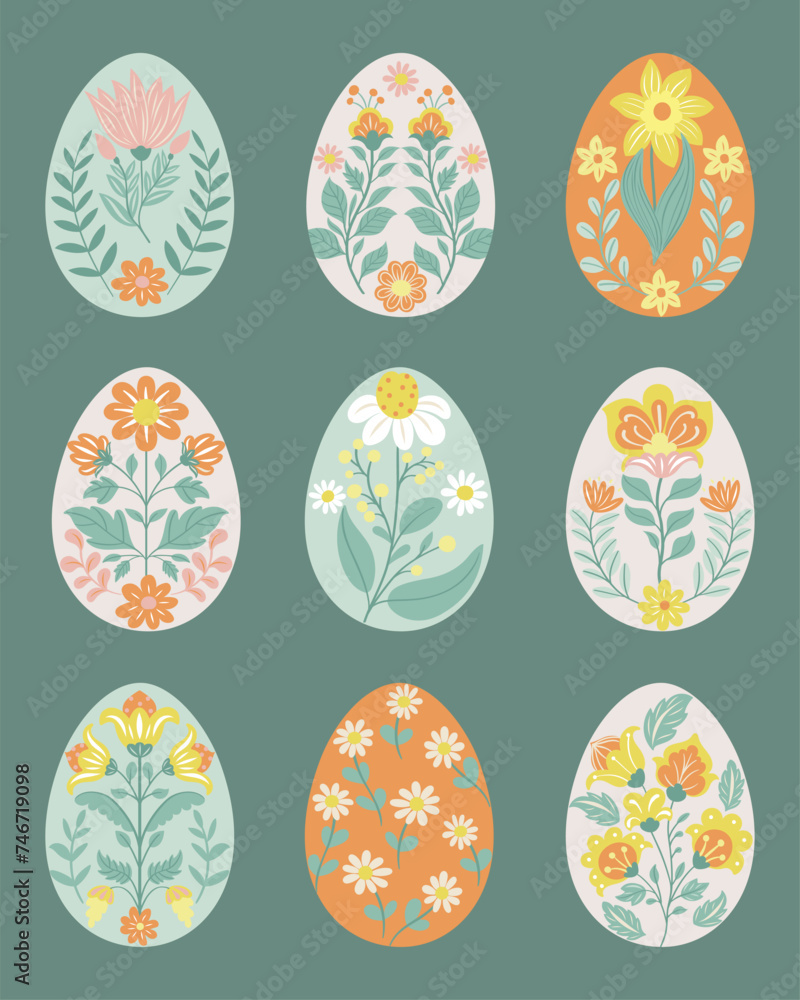 Postcard or poster made from folk art elements. Folk flora and fauna vector illustration isolated on white background. Hand drawn folk flowers. Scandinavian traditional motif Postcard or poster made from folk art elements. Folk flora and fauna vector illustration isolated on white background. Hand drawn folk flowers. Scandinavian traditional motif