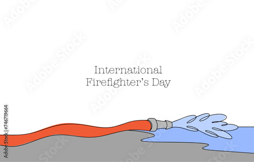 Firehose. Water. One line. Color vector.